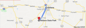 Map showing Abilene to Abilene State Park